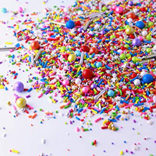 Rainbow Road Sprinkles Mix| Birthday Cake Cupcake Cookie colorful Sprinkles| Ice Cream Candy Rainbow Sprinkles| Red Orange Yellow Green Blue Pink Purple Silver Gold Metallics decorating Sprinkles ,4oz