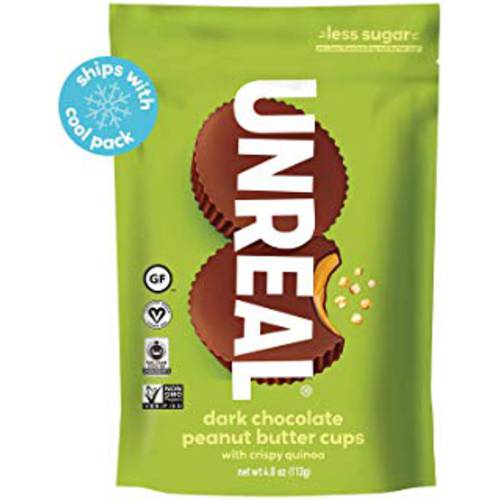 UNREAL Dark Chocolate Peanut Butter & Crunchy Quinoa Cups| 5g Sugar, Certified Vegan, Gluten Free, Fair Trade, Non-GMO, No Sugar Alcohols or Soy, 3 Bags