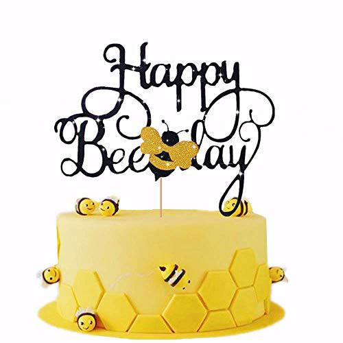 LaVenty Happy Bee Day Cake Topper Bumble Bee Cake Topper Bumble Bee Themed Party Happy Supplies Bumble Bee Decoration