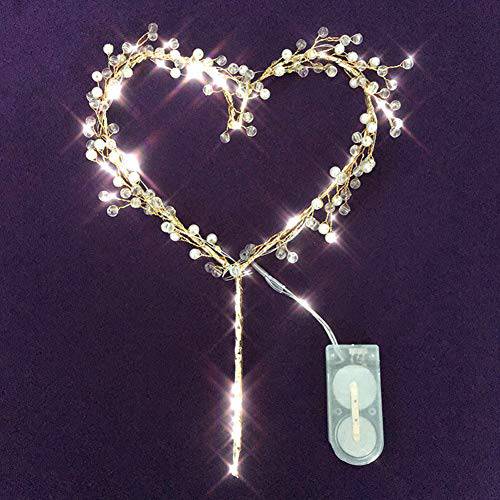 KIPETTO Love Heart Pearl Cake Toppers with LED Light for Birthday Wedding Anniversary Party Decor