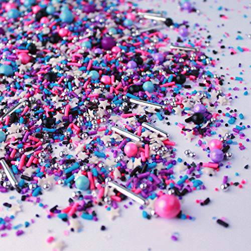 Milky Way Sprinkles Mix| New Years Space Galaxy Cake Cupcake Cookie Decoration Sprinkles| Ice Cream Candy Edible Sprinkles| Pink Purple Black Blue Silver Metallics Colorful Sprinkles, 4oz