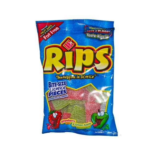 Rips (1) Bag Licorice Bite Size Candy - Strawberry & Green Apple - Fruit Juice Flavored Fat Free 3.5 oz