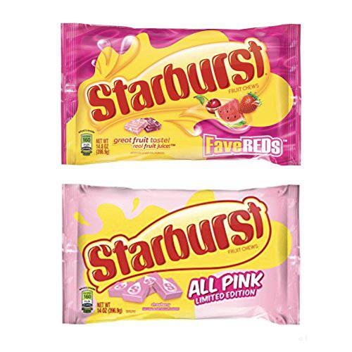 Limited Edition Starburst Set of All Pink And FaveReds Set Comes With 1 Bag of Each Flavor 14oz Each Bag Great Fruit Taste Real Fruit Juice All Time Favorite