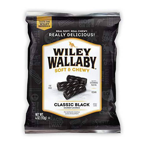 Wiley Wallaby Classic Black Licorice, 4 Ounce Bags, 16 Count