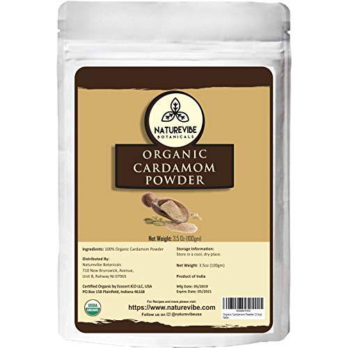 Naturevibe Botanicals Organic Green Cardamom Ground (Elaichi Powder), 3.5 ounces | Non-GMO and Gluten Free | Helps Digestion | Indian Spice