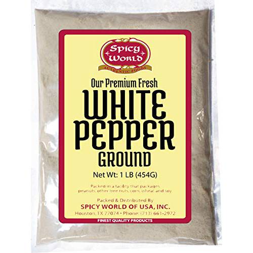 Ground White Pepper Powder 16 Ounce (1 Pound) - by Spicy World - Pure, Packaged Fresh