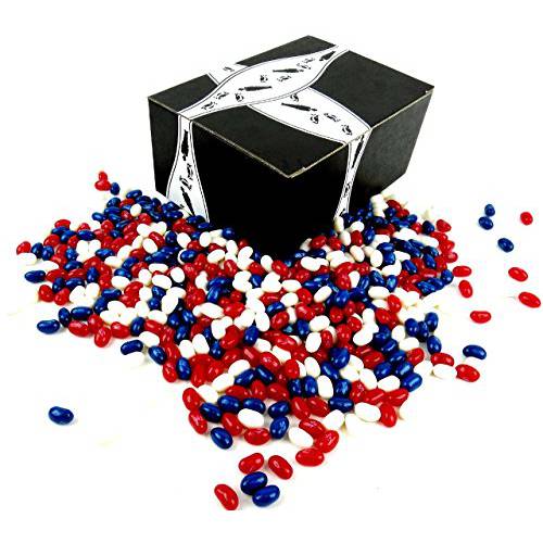 Patriotic Jelly Beans Variety: One 2 lb Bag of Assorted Red, White, and Blue Jelly Beans in a BlackTie Box
