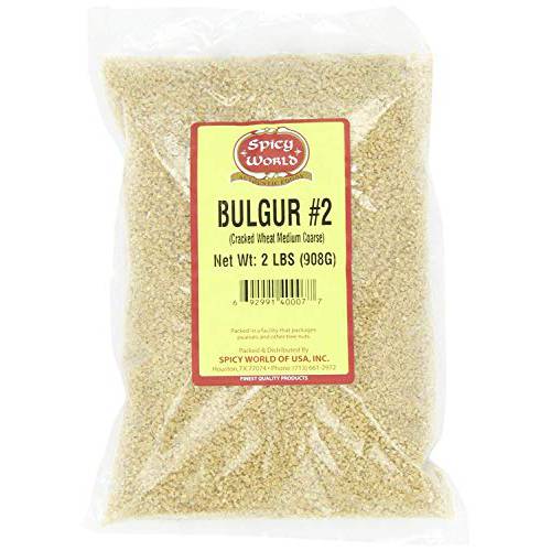 Spicy World Bulgur Cracked Wheat Medium 2 USA Grown, 2 LB Bag (32oz) - Great for Tabbouleh