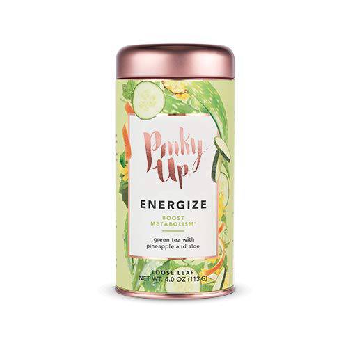 Pinky Up Energize Loose Leaf Wellness Tea, Green Tea Blend, Anti-Inflammatory, , Naturally Low Calorie & Gluten Free, 3.0 Ounce Tin, 25 Servings