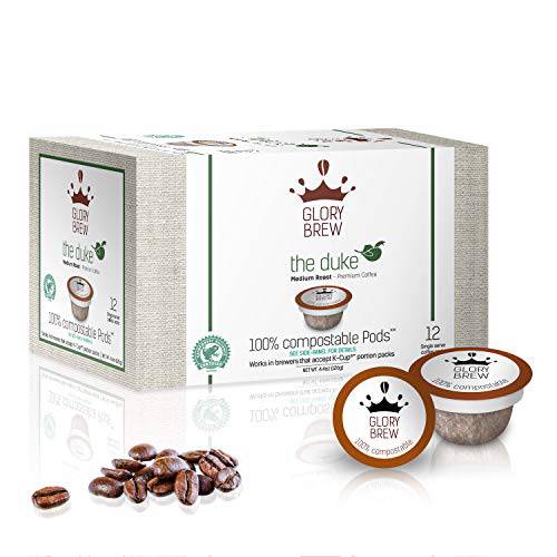 Glorybrew - The Duke - 72 Medium Roast Keurig Pods - Premium Compostable Coffee Pods for Keurig K-Cup Coffee Brewers - Rainforest Alliance certified | Better than Recyclable and Biodegradable Capsules