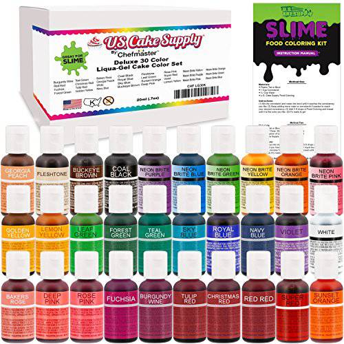 30 Color Food Coloring Liqua-Gel Ultimate Decorating Kit Primary, Secondary and Neon Colors – U.S. Art Supply Food Grade, 0.75 fl. oz. (20ml) Bottles, Non-Toxic Popular Colors