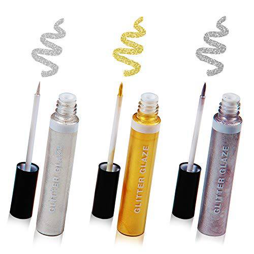 Chefmaster - Glitter Glaze Kit - Edible Glitter Paint - 3 Pack of 0.32 oz Tubes - Intricate Designs, Beautiful Glitter and Pearl Sheen, Pen-Sized Bottle With Brush Application - Made in the USA