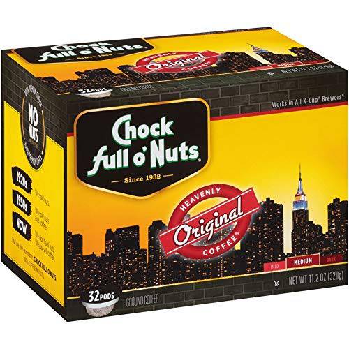 Chock Full o’Nuts Original, K-Cup Compatible Pods (32 Count) - 100% Arabica Coffee in Eco-Friendly Keurig-Compatible Single Serve Cups