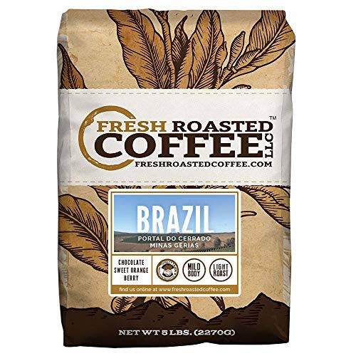 Fresh Roasted Coffee, Brazil Minas Gerais, 5 lb (80 oz), Light Roast, Kosher, Whole Bean