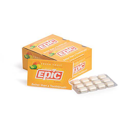 Epic Xylitol Chewing Gum - Sugar Free & Aspartame Free Chewing Gum Sweetened w/ Xylitol for Dry Mouth & Gum Health (Fresh Fruit, 12-Piece Pack, 12 Packs)