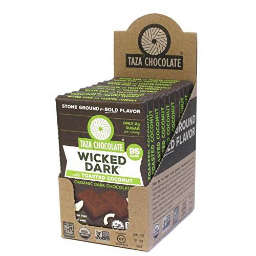 Taza Chocolate Organic Amaze Bar 95% Stone Ground, Wicked Dark with Toasted Coconut, 2.5 Ounce (10 count)