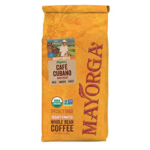 Mayorga Decaf Dark Roast Coffee, 2 lb bag - Swiss Water Decaffeinated Café Cubano Coffee Roast - 100% Arabica Whole Coffee Beans - Smoothest Organic Coffee - Specialty Grade, Non-GMO, Direct Trade