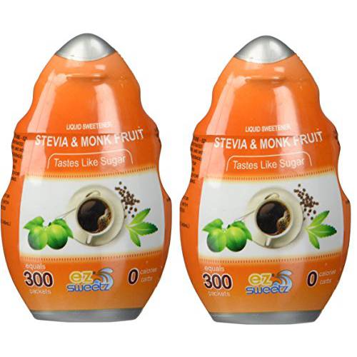 EZ-Sweetz Stevia & Monk Fruit (2 Pack | 1.36oz - Liquid Sweetener 300 Servings/Bottle)