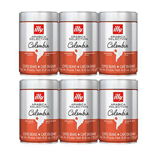 illy Coffee, Arabica Selection Whole Bean Colombia, Single Origin, Smooth with Notes of Citrus Fruits, 100% Arabica Coffee, All-Natural, No Preservatives, 8.8 Ounce (Pack of 6)