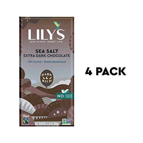 Sea Salt Dark Chocolate Bar by Lily’s | Stevia Sweetened, No Added Sugar, Low-Carb, Keto Friendly | 70% Cocoa | Fair Trade, Gluten-Free & Non-GMO | 2.8 ounce, 4-Pack