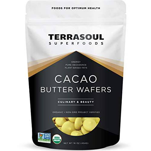 Terrasoul Superfoods Organic Cacao Butter Wafers, 1 Lb - Raw | Keto | Vegan | Unrefined