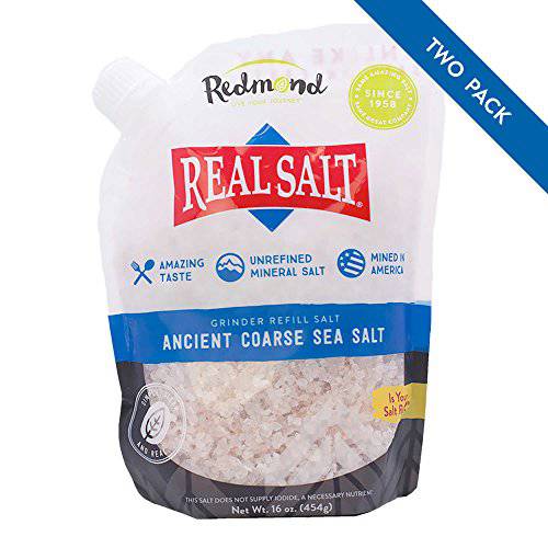 Redmond Real Sea Salt - Natural Unrefined Gluten Free Coarse, 16 Ounce Pouch (2 Pack)