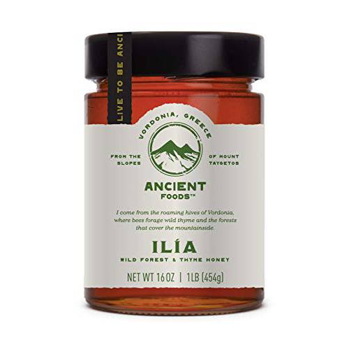 Ancient Foods Ilia Wild Forest and Thyme Honey – Greek Mountain Honey, Raw, Unfiltered Pine Honey from Vordonia, Greece (16oz)