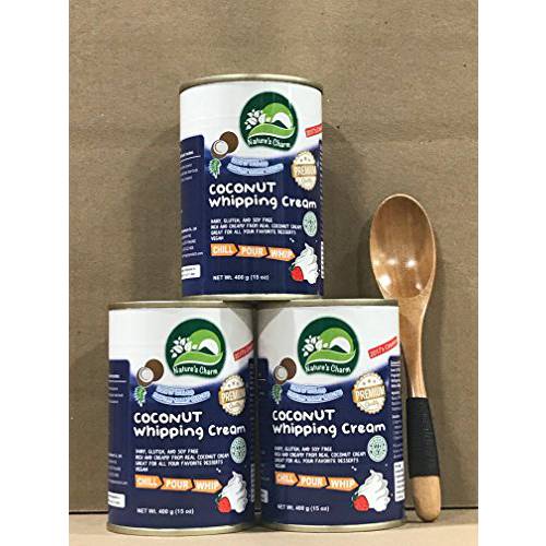 KC Commerce Nature’s Charm Coconut Whipping Cream 15oz With Free Wooden Spoon (15oz pack of 3)