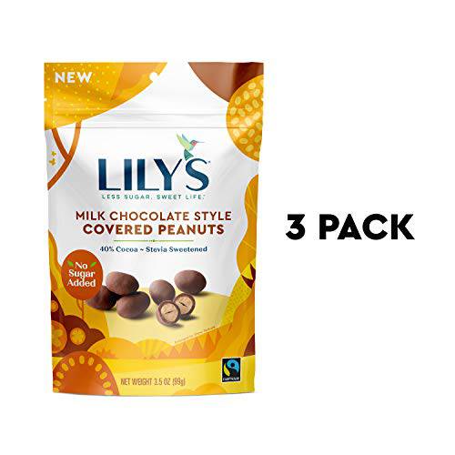 Milk Chocolate Style Covered Peanuts by Lily’s Sweets, Made with Stevia, No Added Sugar, Low-Carb, Keto-Friendly | Fair Trade, Gluten-Free & Non-GMO Ingredients | 3.5 Oz (Pack of 3), 10.5 Oz