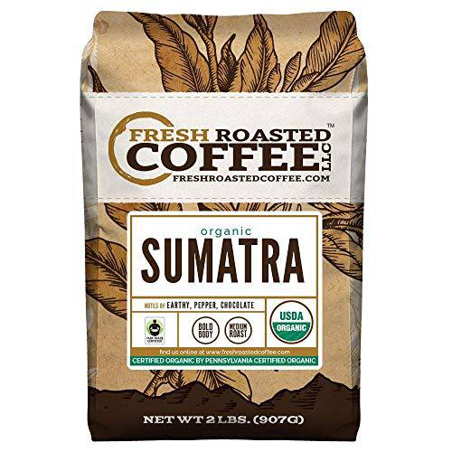 Fresh Roasted Coffee, Organic Sumatra, 2 lb (32 oz), Medium Roast, Fair Trade Kosher RFA, Whole Bean