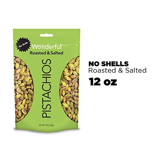 Wonderful Pistachios, No Shells, Roasted and Salted Nuts, 12 Ounce Resealable Bag, Good Source of Protein, Gluten Free, On-the Go-Snack