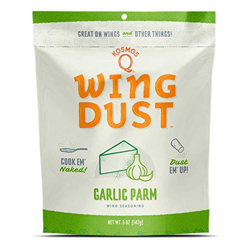 Kosmos Q Garlic Parmesan Wing Dust - 5 Oz Bag for Wings, Popcorn & More - Dry BBQ Rub with Real Garlic & Parmesan Cheese for Savory & Smoky Flavor (Garlic Parmesan)
