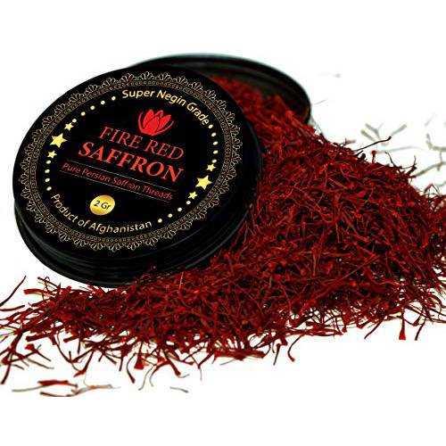 Premium Saffron Threads, Pure All Red Saffron Spice | Super Negin Grade | For Culinary Use Such as Tea, Paella, Golden Milk, Rice, & Risotto (2 Grams)
