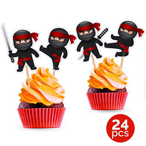Ninja Cupcake Toppers - Ninja Birthday Party Decorations Supplies Karate Themed- 24 PCS