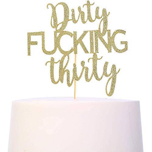 Gold Glitter Dirty Thirty Cake Topper - 30th Birthday Cake Topper, Dirty Thirty Birthday Cake Decorations, Happy 30th Birthday Party Decorations Supplies (30th Birthday Cake Topper)
