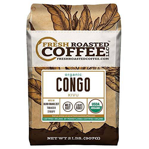 Fresh Roasted Coffee, Organic Congo Kivu, 2 lb (32 oz), Light Roast, Kosher, Whole Bean