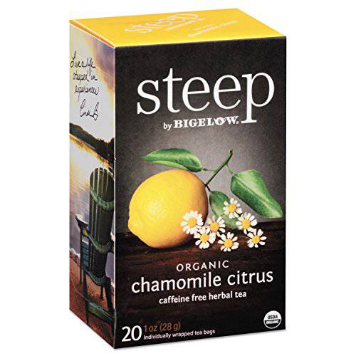 steep Organic Chamomile Citrus Herbal 20 Count Box, Certified Organic, Gluten-Free, Kosher Tea in Foil-Wrapped Bags