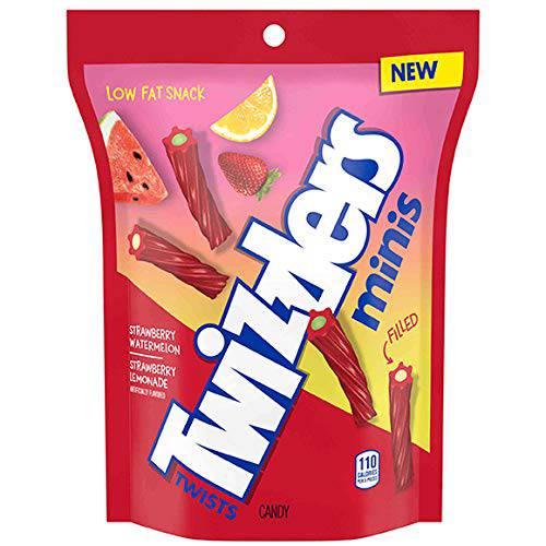 Twizzlers (1) Bag Twists Minis Filled - Strawberry Watermelon & Strawberry Lemonade Flavored Candy - Low Fat Snack 3.75 oz