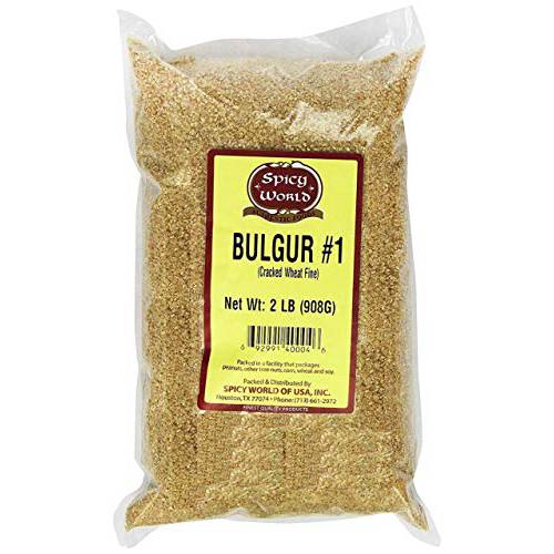 Spicy World Bulgur Cracked Wheat Fine 1, 2 Pound Bag (32oz) - Excellent USA Grown Bulgar Wheat for Tabouleh