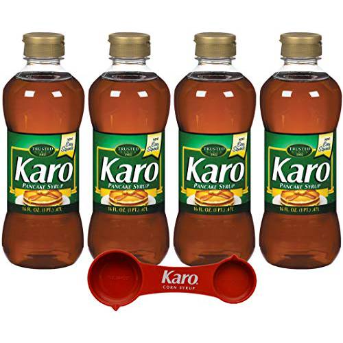 Karo Pancake Syrup 16 Ounce Bottle (Pack of 4) with Karo Measuring Spoon