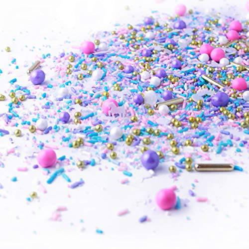 Unicorn Sprinkles Mix| Princess Birthday Cake Cupcake Cookie Sprinkles| Ice Cream Candy Decorating Sprinkles Toppers| Pastel Pink Purple Blue White Gold Metallics Colorful Sprinkles, 4oz