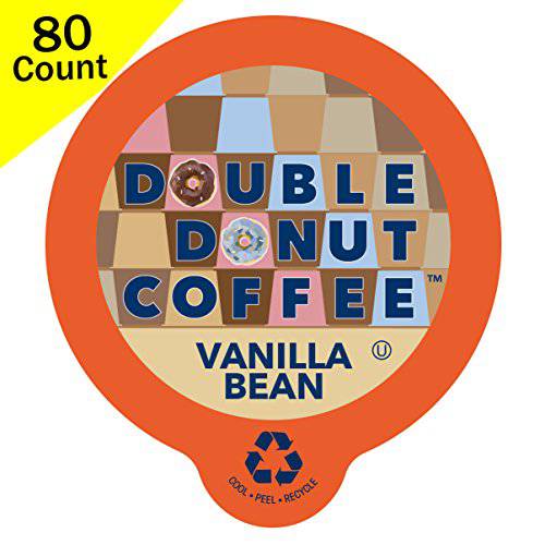 Double Donut Coffee Variety Pack Sampler Assorted Medium Roast, Dark Roast & Flavored Coffee in Recyclable Single Serve Cups for all Keurig K Cups Brewers, italian Roast and Vanilla Bean, 80 Count