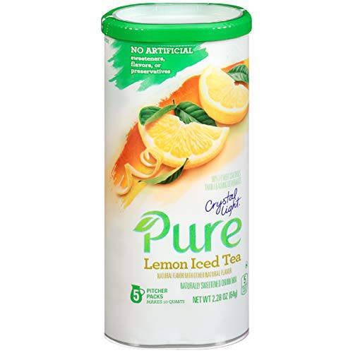 Crystal Light Pure Peach Iced Tea Naturally Flavored Powdered Drink Mix, Holiday Meals (5 Count Pitcher Packets)