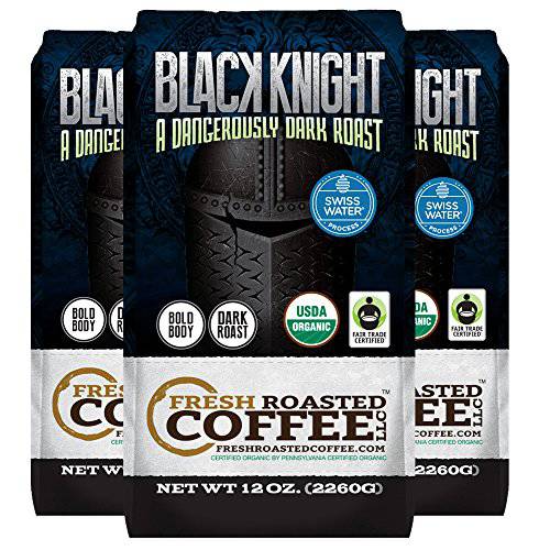 Fresh Roasted Coffee, Organic Black Knight Swiss Water Decaf, 2 lb (32 oz), Dark Roast, Fair Trade Kosher, Whole Bean