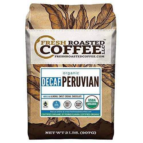 Fresh Roasted Coffee, Organic Peru Swiss Water Decaf, 5 lb (80 oz), Fair Trade Kosher, Medium Roast Whole Bean