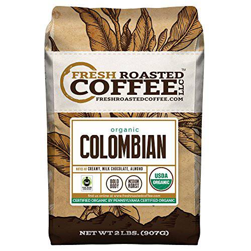 Fresh Roasted Coffee, Organic Colombian, 5 lb (80 oz), Medium Roast, Fair Trade Kosher, Whole Bean