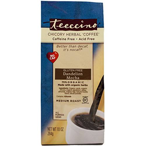 Teeccino Coffee Alternative – Dandelion Mocha Mint – Detox Deliciously with Dandelion Herbal Coffee That’s Prebiotic, Caffeine Free & Gluten Free, Medium Roast, 10 Ounce