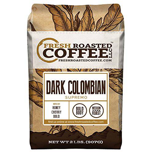 Fresh Roasted Coffee, Dark Colombian Supremo, 5 lb (80 oz), Med-Dark Roast, Whole Bean, Kosher
