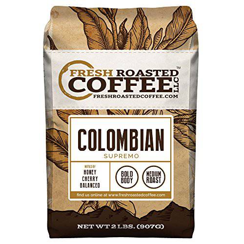 Fresh Roasted Coffee, Colombian Supremo, 5 lb (80 oz), Medium Roast, Kosher, Whole Bean