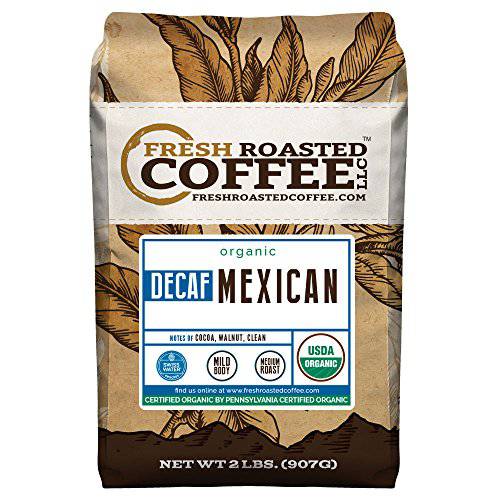 Fresh Roasted Coffee, Organic Mexican Swiss Water Decaf, 5 lb (80 oz), Kosher, Medium Roast, Whole Bean